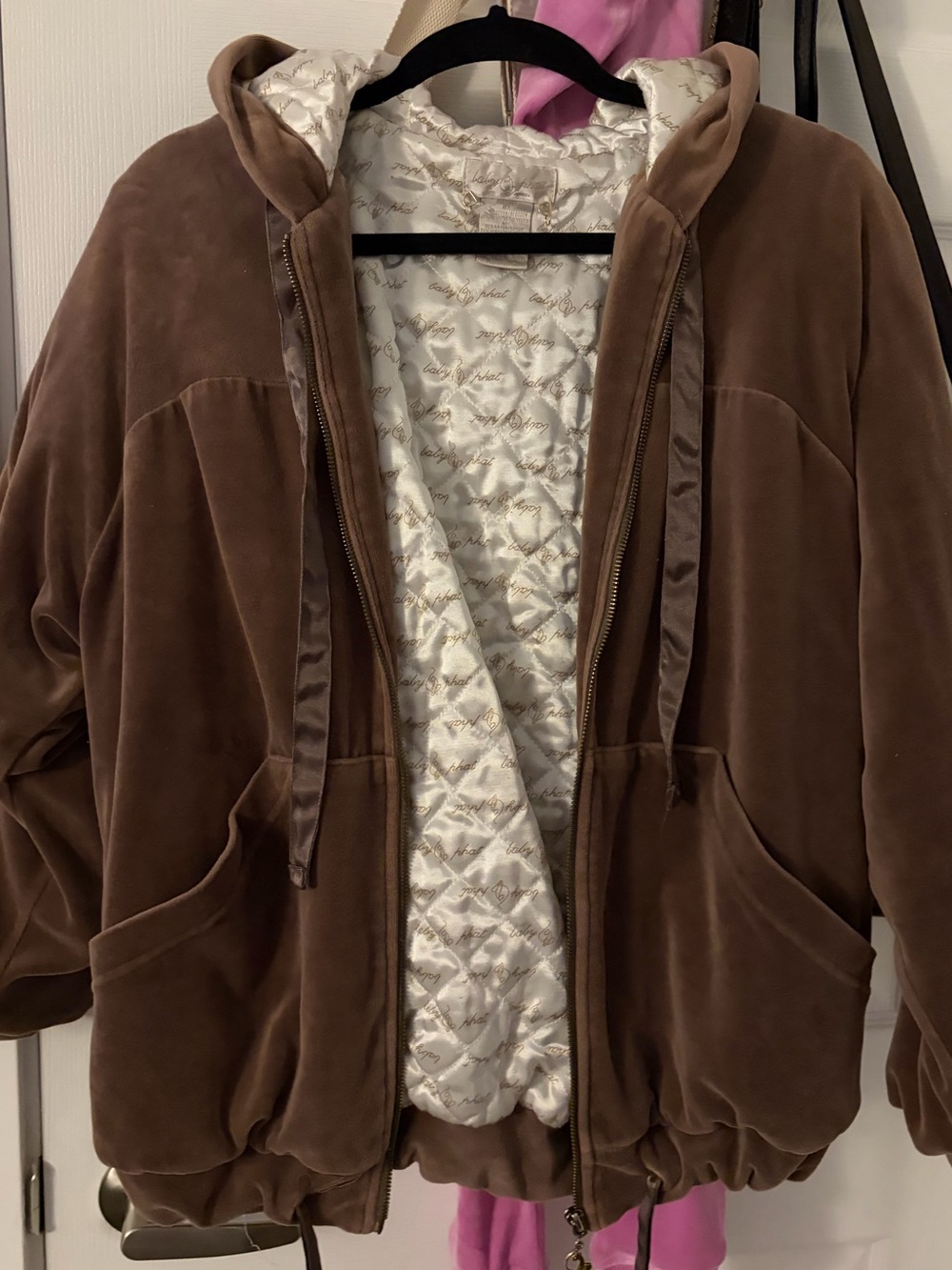 Baby Phat Brown Velvet Hooded Teddy Jacket with Cream Quilted Lining
